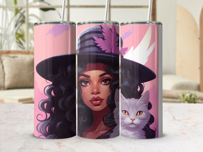 Witch with her cat 20oz skinny sublimation tumbler - Premium tumbler from MyDesigns - Just $29.95! Shop now at Lees Krazy Teez