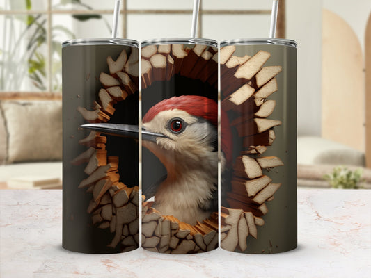 Woodpecker 3D Cracked Hole 20 Oz tumbler - Premium tumbler from MyDesigns - Just $29.95! Shop now at Lees Krazy Teez