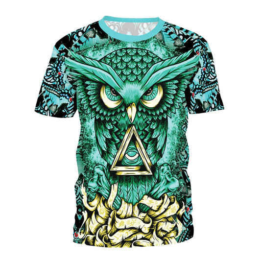 Summer Vibes: Stylish 3D Owl Print Women's T-Shirt with Gold Metal Accents - Premium t-shirt from eprolo - Just $21.95! Shop now at Lees Krazy Teez