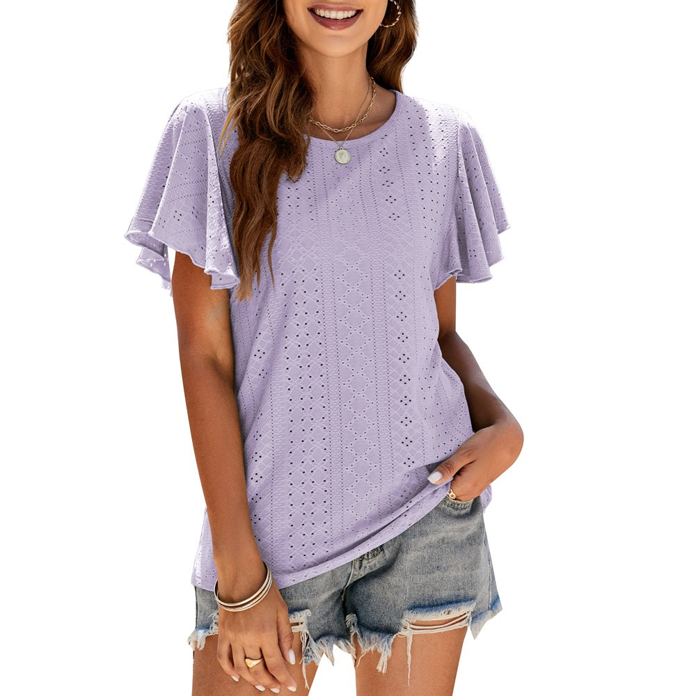 FeminCharm: Tunic T-Shirt for Women with Ruffle Sleeve Accents - Effortlessly Casual Elegance - Premium t-shirt from eprolo - Just $24.95! Shop now at Lees Krazy Teez