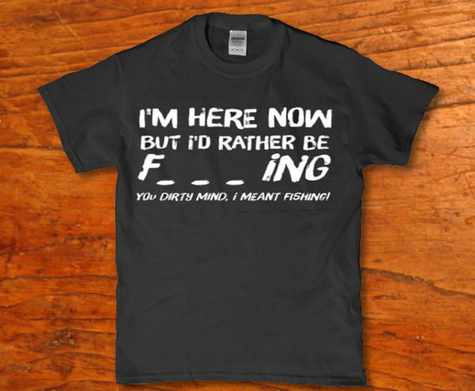 I'm here now but i'd rather be fing Men's t-shirt - Premium t-shirt from MyDesigns - Just $19.95! Shop now at Lees Krazy Teez