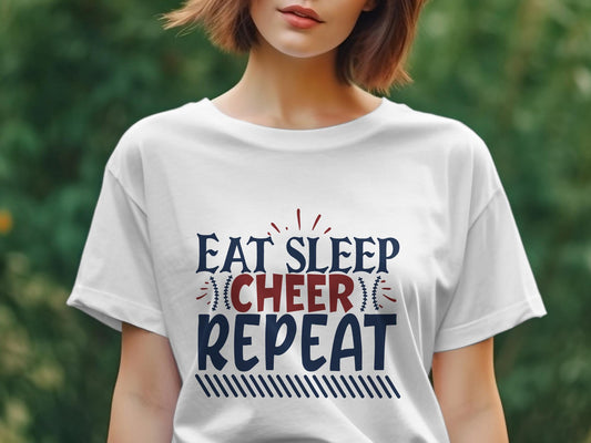 Eat sleep cheer repeat Women's tee shirt - Premium t-shirt from MyDesigns - Just $19.95! Shop now at Lees Krazy Teez