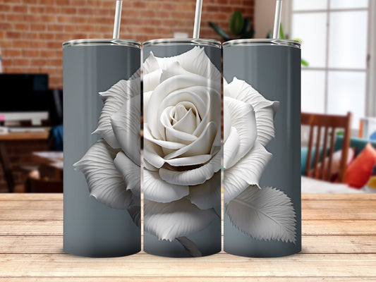 3D White Rose 20 Oz 20oz skinny tumbler - Premium tumbler from MyDesigns - Just $29.95! Shop now at Lees Krazy Teez