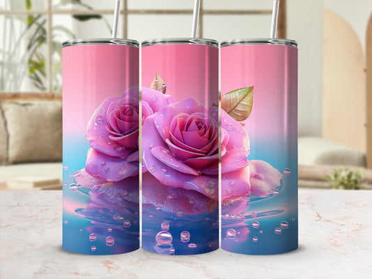 3D Pink Roses Water 20 Oz 20oz skinny tumbler - Premium tumbler from MyDesigns - Just $29.95! Shop now at Lees Krazy Teez