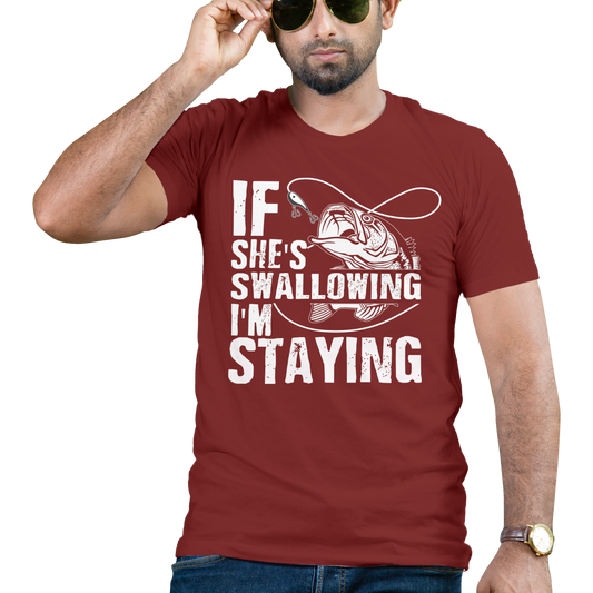 If shes swallowing im staying fishing t-shirt - Premium t-shirt from MyDesigns - Just $19.95! Shop now at Lees Krazy Teez