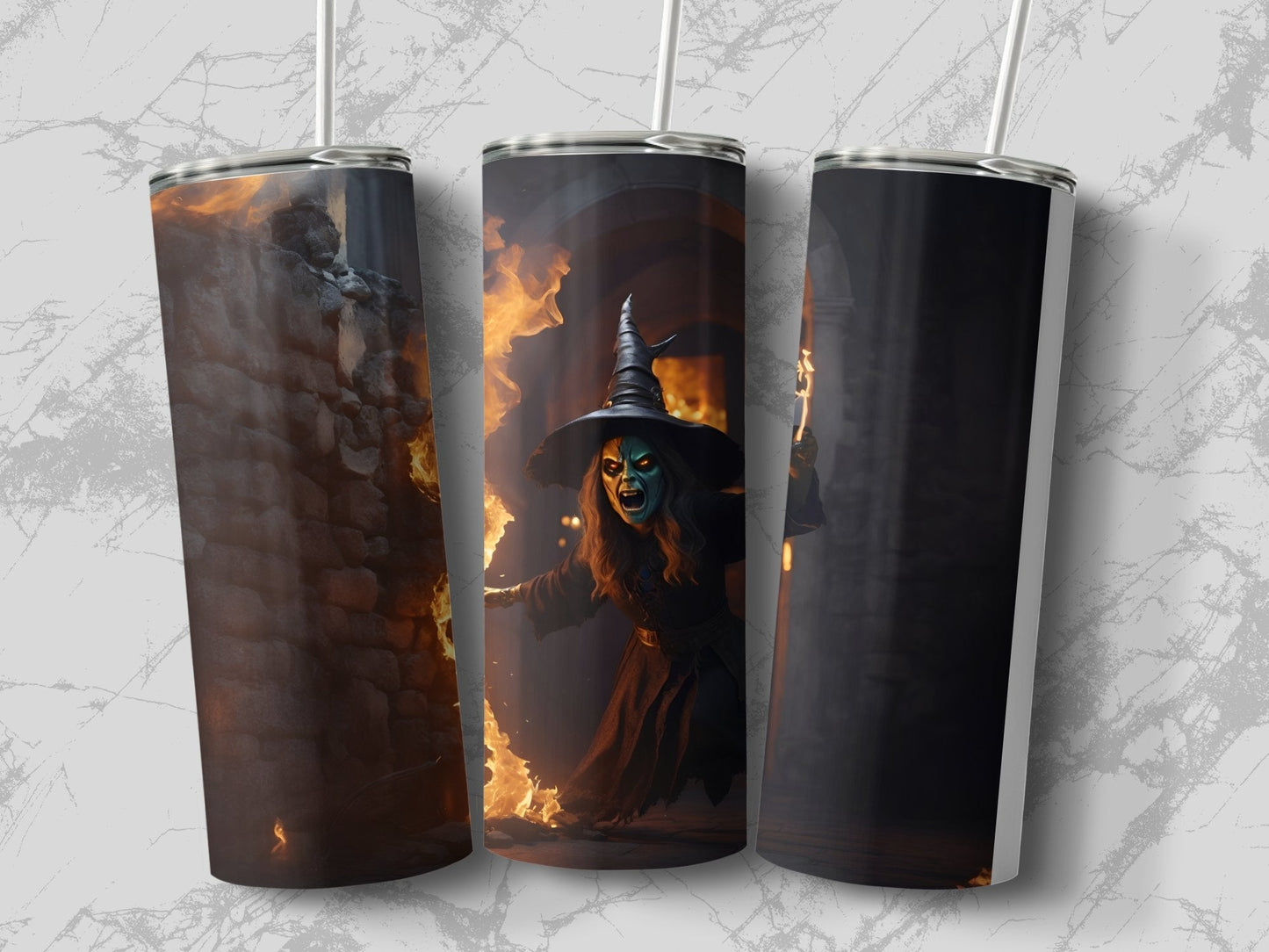 Witch Halloween fire skinny sublimation tumbler - Premium tumbler from MyDesigns - Just $29.95! Shop now at Lees Krazy Teez