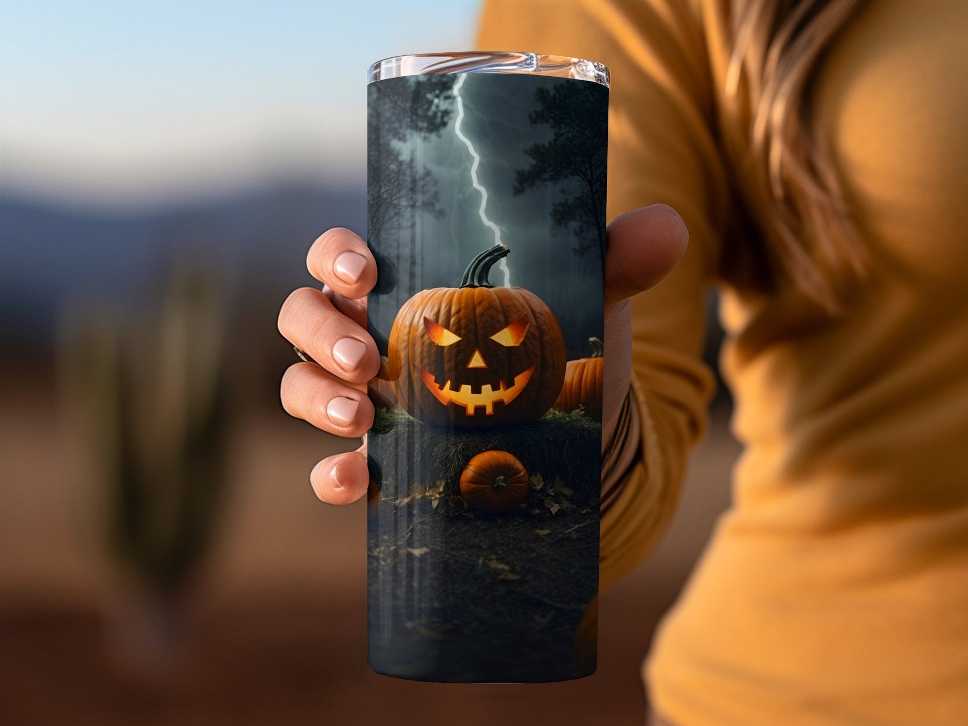 Jack o Lantern storm 20oz horror Halloween tumbler - Premium tumbler from MyDesigns - Just $26.95! Shop now at Lees Krazy Teez