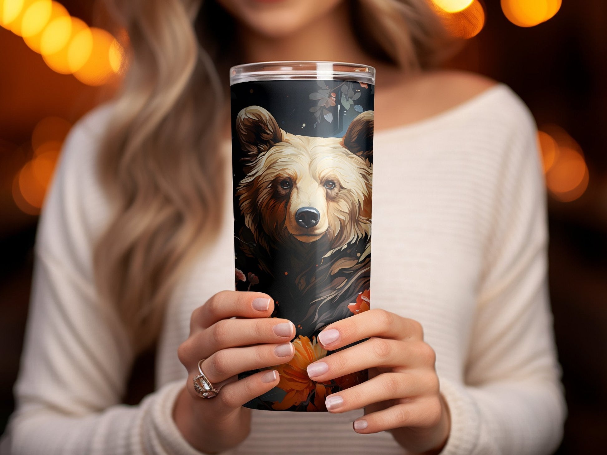 3d Brown Bear Wrapped In Beautiful Roses Tumbler - Premium tumbler from MyDesigns - Just $29.95! Shop now at Lees Krazy Teez