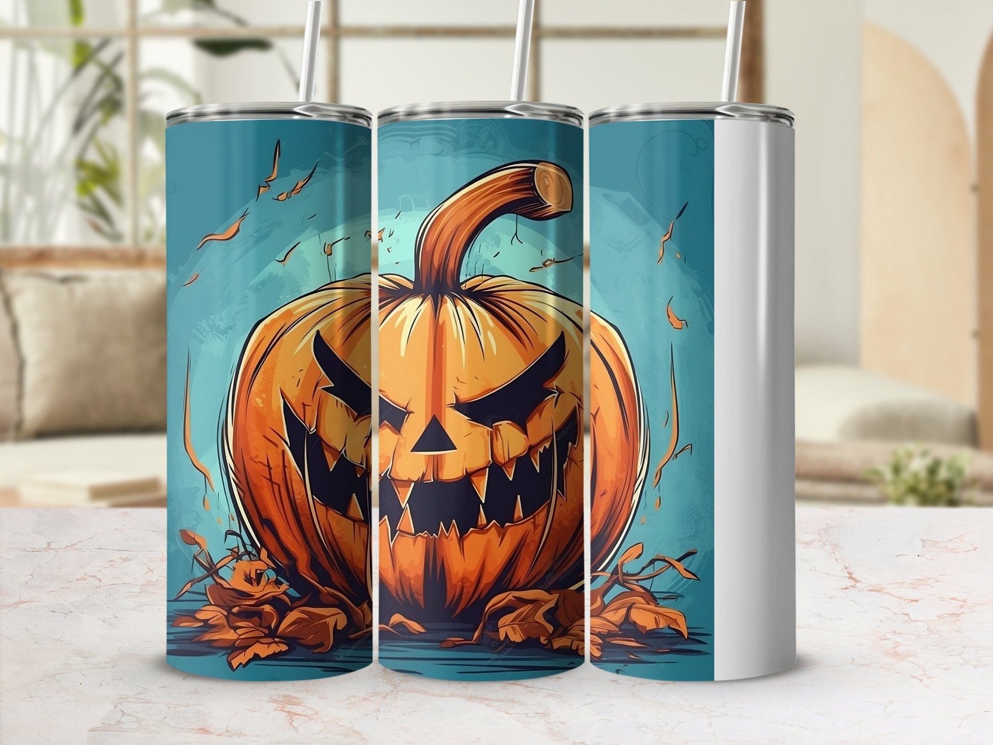 3d orange scary Pumpkin 20oz skinny tumbler wrap - Premium tumbler from MyDesigns - Just $29.95! Shop now at Lees Krazy Teez