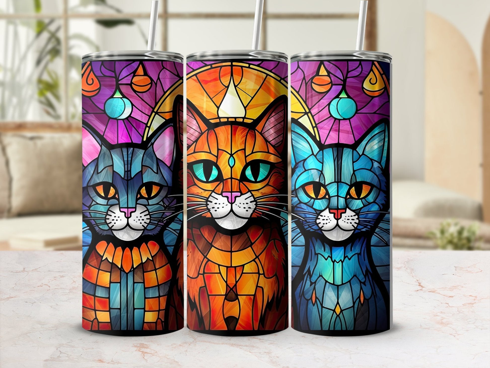 Stained glass cats 20oz skinny sublimation tumbler - Premium tumbler from MyDesigns - Just $29.95! Shop now at Lees Krazy Teez