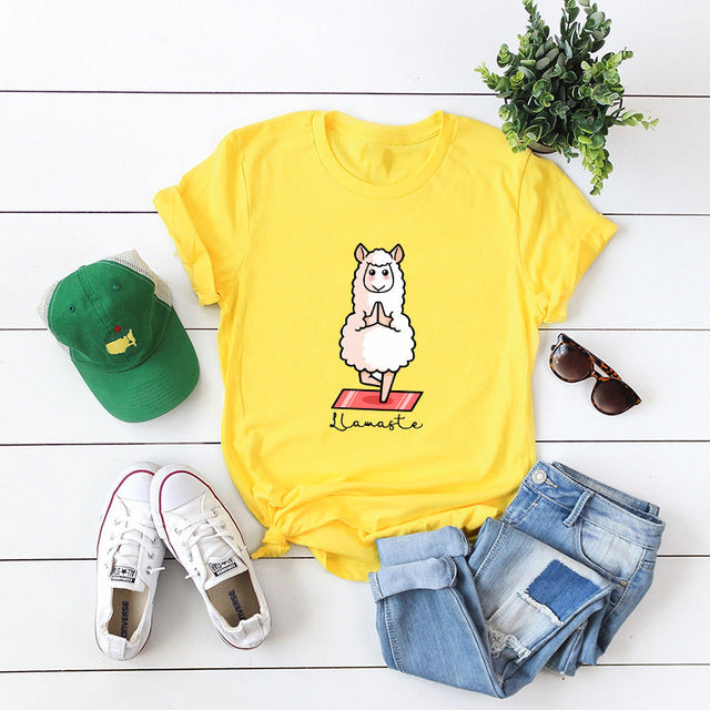 Cute Cartoon Sheep Graphic Tee - White Cotton T-Shirt for Women - Premium t-shirt from eprolo - Just $19.95! Shop now at Lees Krazy Teez