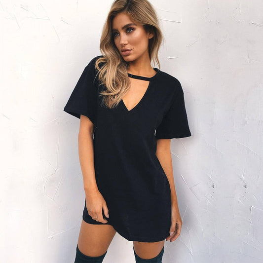 Boho beach long dress T-Shirt Loose Short Sleeve TShirts Sexy V-Neck Cotton Tee Shirt - Premium t-shirt from eprolo - Just $19.95! Shop now at Lees Krazy Teez