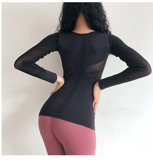 Women's Sexy Long-Sleeve Seamless Fitness T-Shirt for Bodybuilding and Running - Premium t-shirt from eprolo - Just $24.95! Shop now at Lees Krazy Teez