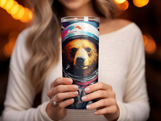 Bear wearing a spacesuit 3d skinny tumbler - Premium tumbler from MyDesigns - Just $29.95! Shop now at Lees Krazy Teez