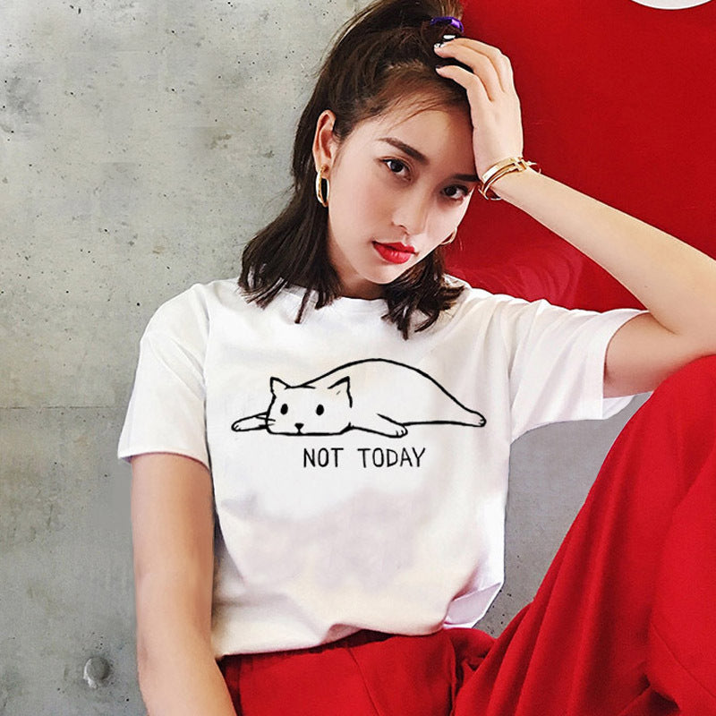 Not Today Shirt Cute Slack Cat Cartoon Printed Short Sleeve Cotton T tee - Premium t-shirt from eprolo - Just $19.95! Shop now at Lees Krazy Teez