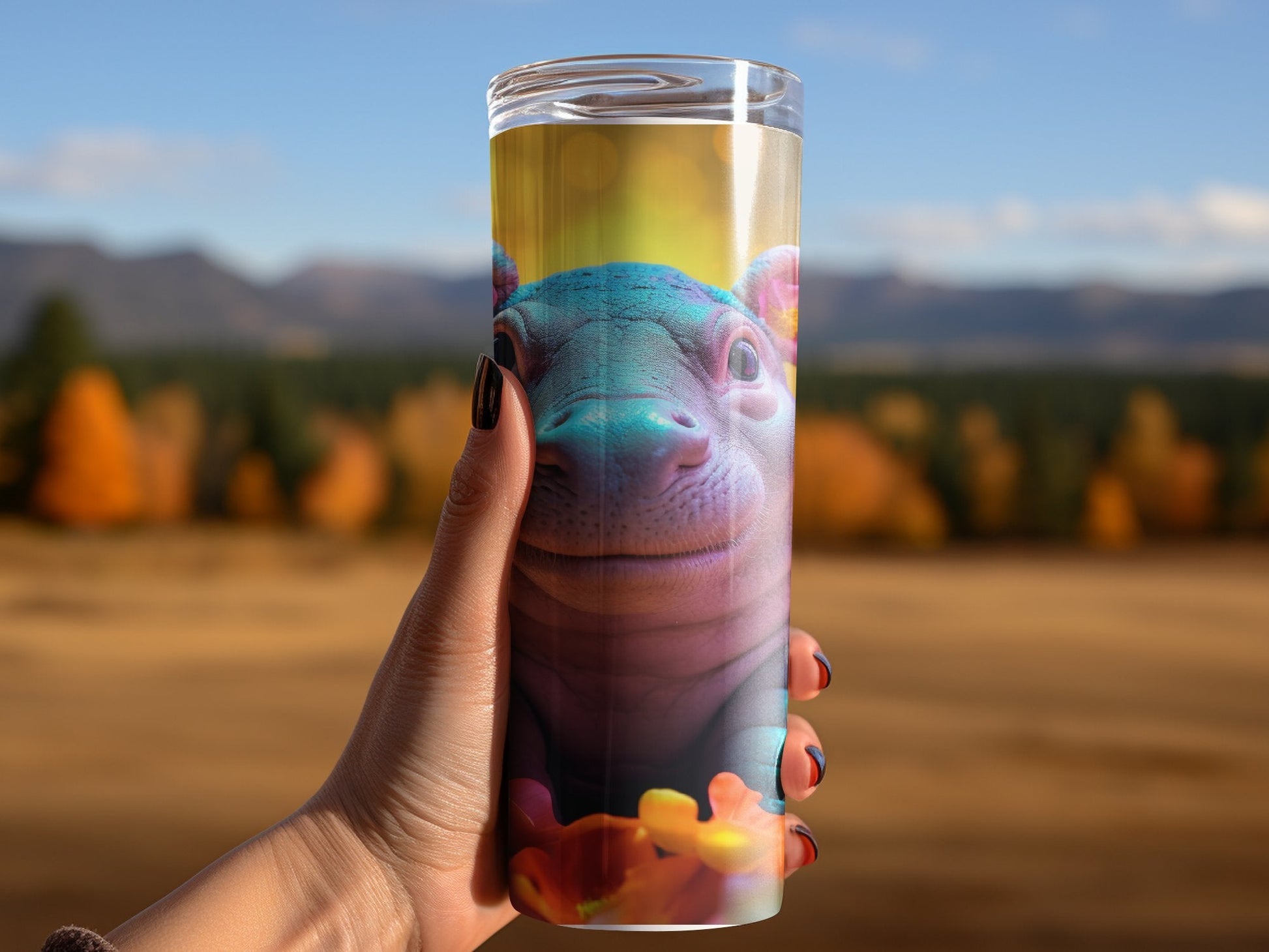 Neon Baby Hippo 20 Oz 20oz skinny tumbler - Premium tumbler from MyDesigns - Just $26.95! Shop now at Lees Krazy Teez