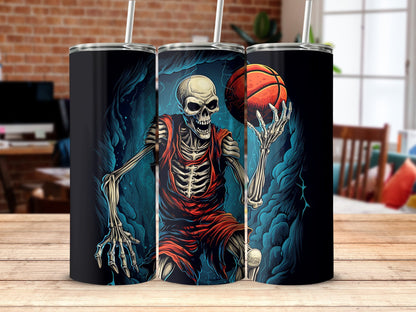 skeleton holding basketball - 20oz skinny sublimation tumbler - Premium tumbler from MyDesigns - Just $29.95! Shop now at Lees Krazy Teez