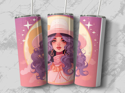 Witch with pink hat under moon 20oz skinny tumbler - Premium tumbler from MyDesigns - Just $29.95! Shop now at Lees Krazy Teez