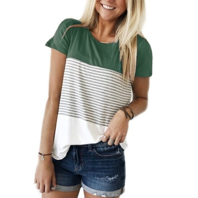 Triple Color Block Stripe T-shirt with Round Neck Design - Premium t-shirt from eprolo - Just $19.95! Shop now at Lees Krazy Teez