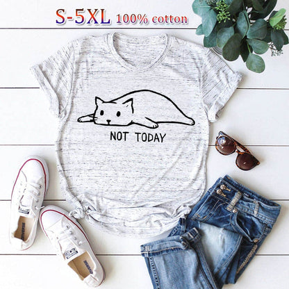 Not Today Shirt Cute Slack Cat Cartoon Printed Short Sleeve Cotton T tee - Premium t-shirt from eprolo - Just $19.95! Shop now at Lees Krazy Teez