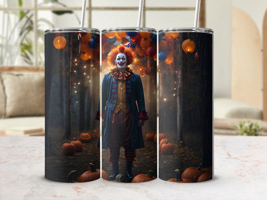 Scary Evil clown horror 20oz skinny sublimation tumbler - Premium tumbler from MyDesigns - Just $29.95! Shop now at Lees Krazy Teez