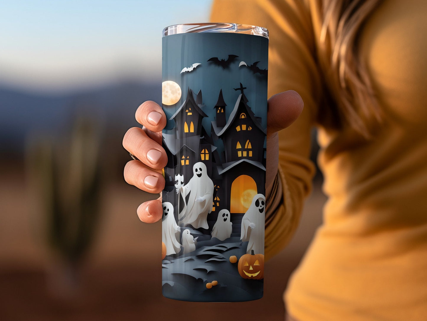 Freaky white ghost Halloween 20oz skinny tumbler - Premium tumbler from MyDesigns - Just $26.95! Shop now at Lees Krazy Teez