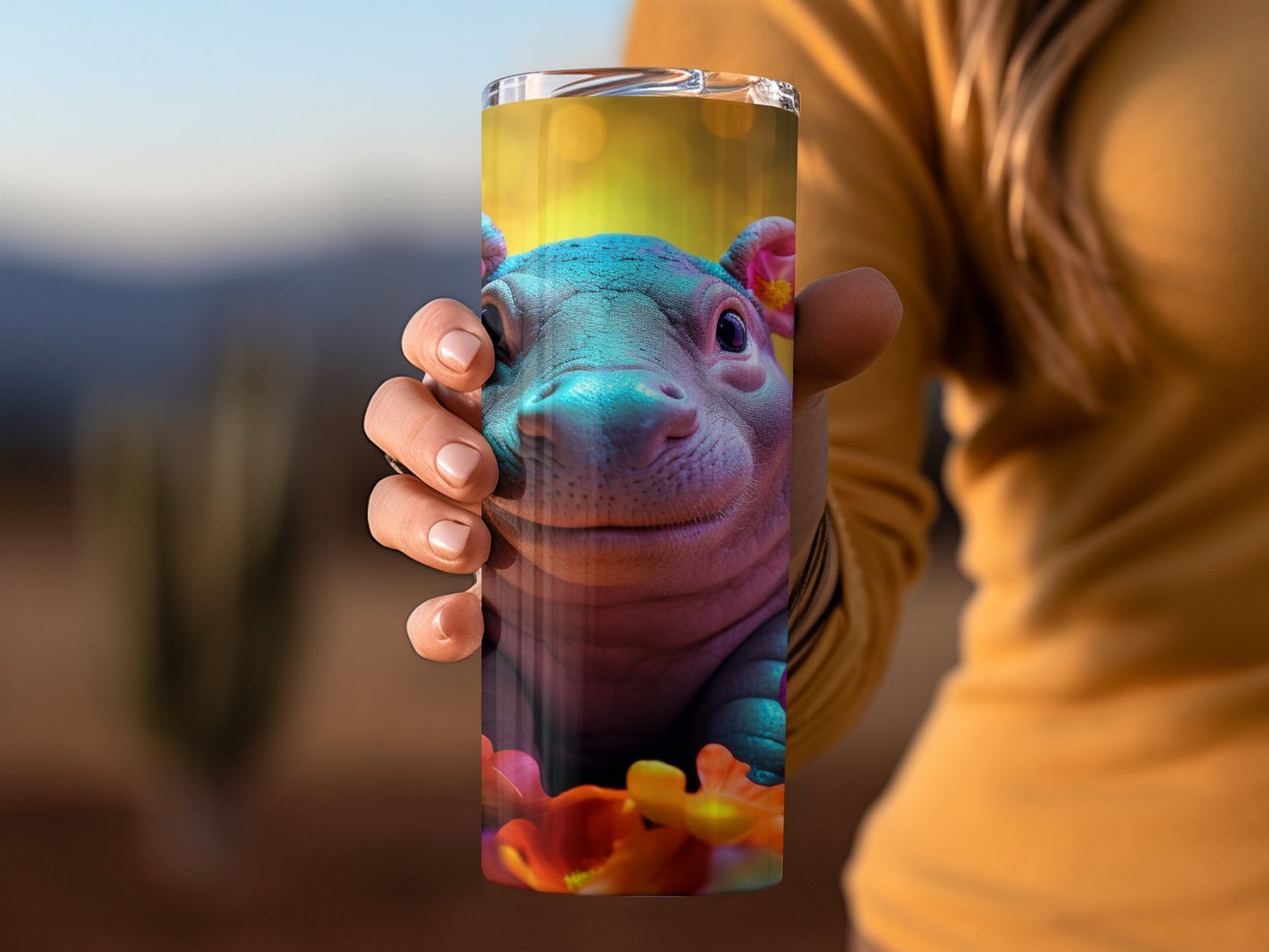 Neon Baby Hippo 20 Oz 20oz skinny tumbler - Premium tumbler from MyDesigns - Just $26.95! Shop now at Lees Krazy Teez