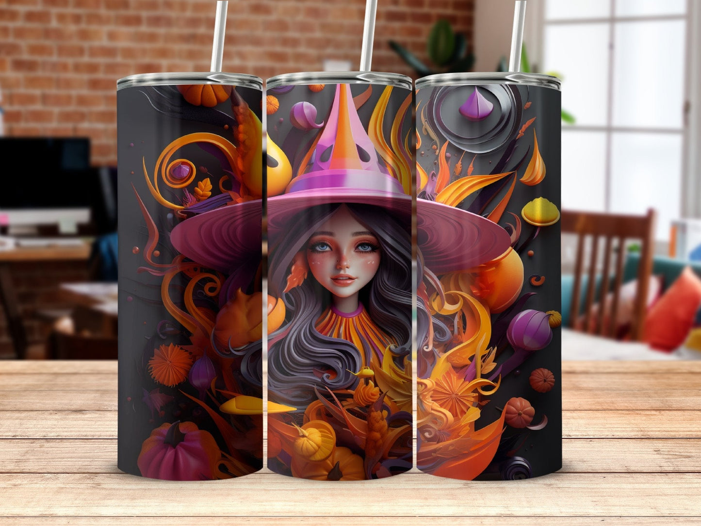 3d witch decor flower 20oz skinny tumbler - Premium tumbler from MyDesigns - Just $26.95! Shop now at Lees Krazy Teez