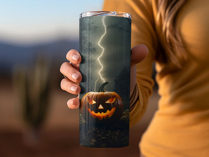 Jack o Lantern in a lighting storm 20oz tumbler - Premium tumbler from MyDesigns - Just $26.95! Shop now at Lees Krazy Teez