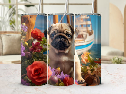 Cute Pug Puppy On A Ship 20 Oz 20oz skinny tumbler - Premium tumbler from MyDesigns - Just $26.95! Shop now at Lees Krazy Teez