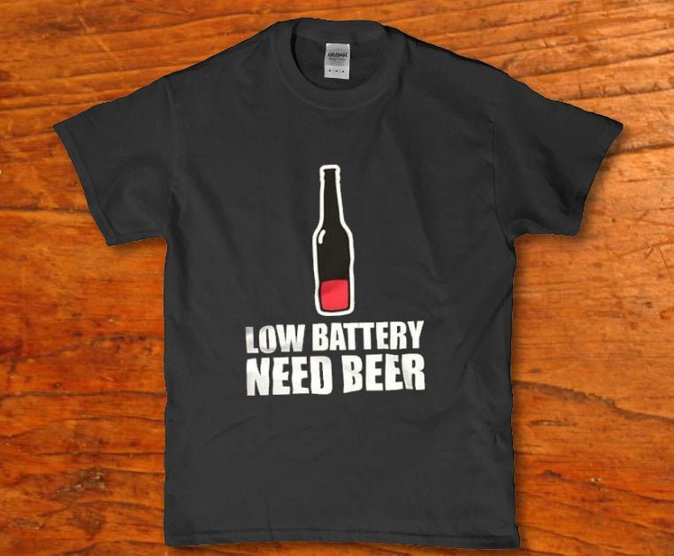 Low battery need beer funny drinking Men's t-shirt - Premium t-shirt from MyDesigns - Just $19.95! Shop now at Lees Krazy Teez