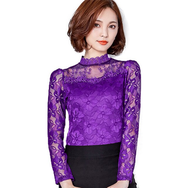 Chic Lace Long Sleeve Blouse: Stylish Spring and Autumn Women's Fashion Top - Premium t-shirt from eprolo - Just $24.95! Shop now at Lees Krazy Teez