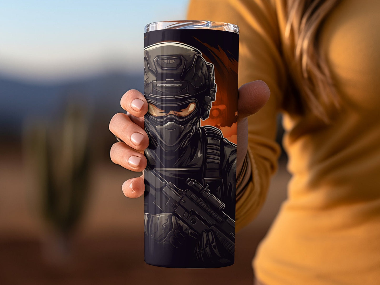 3d op soldier walking though flames 20oz skinny tumbler - Premium tumbler from MyDesigns - Just $29.95! Shop now at Lees Krazy Teez