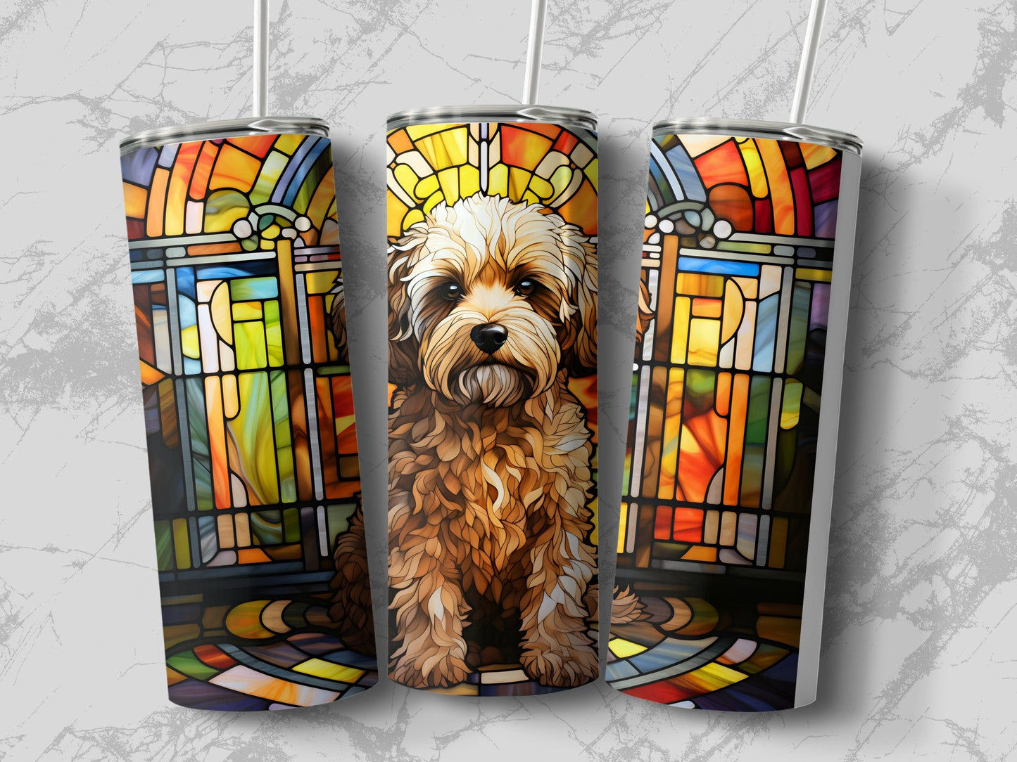 Stained glass dog 20oz - 20oz skinny sublimation tumbler - Premium tumbler from MyDesigns - Just $29.95! Shop now at Lees Krazy Teez