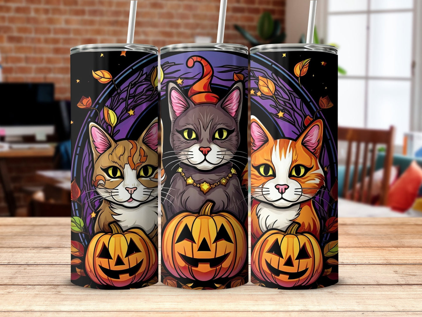 Cats and Pumpkins Halloween 20oz tumbler - Premium tumbler from MyDesigns - Just $29.95! Shop now at Lees Krazy Teez