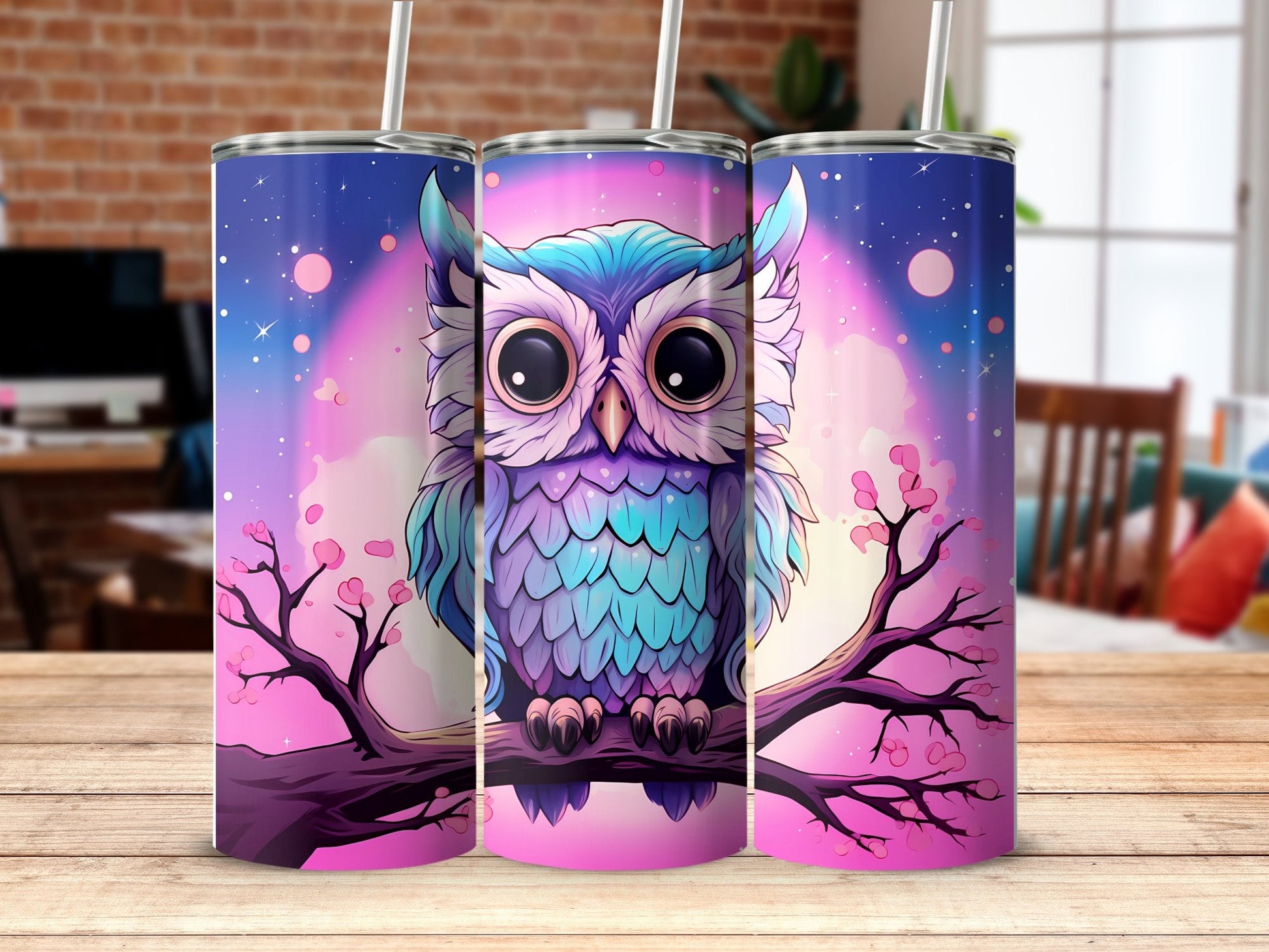 Blue owl under the pink moon 20oz skinny tumbler - Premium tumbler from MyDesigns - Just $29.95! Shop now at Lees Krazy Teez