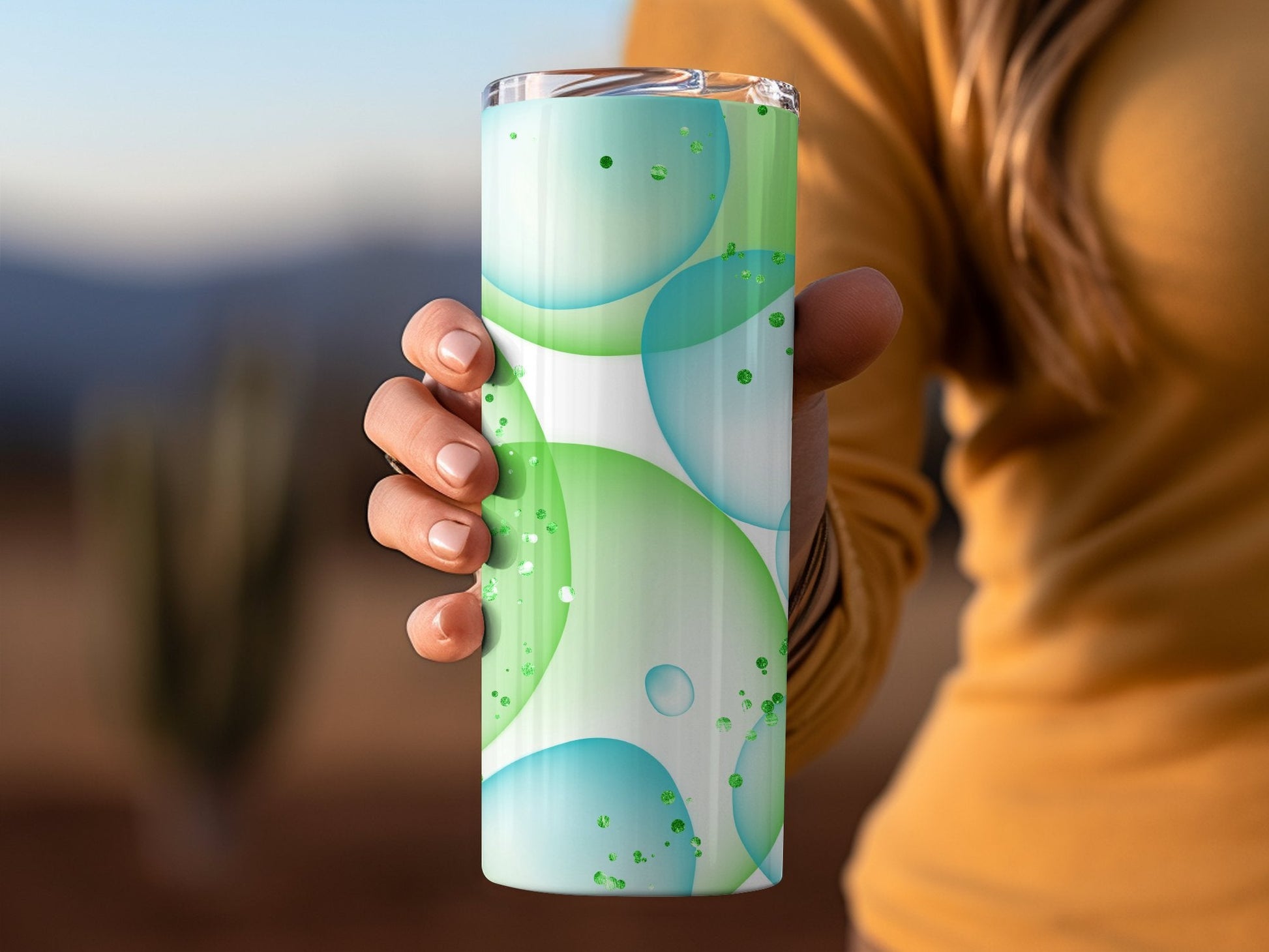 3d Summer Bubble Glitter blue green 20oz skinny tumbler - Premium tumbler from MyDesigns - Just $29.95! Shop now at Lees Krazy Teez