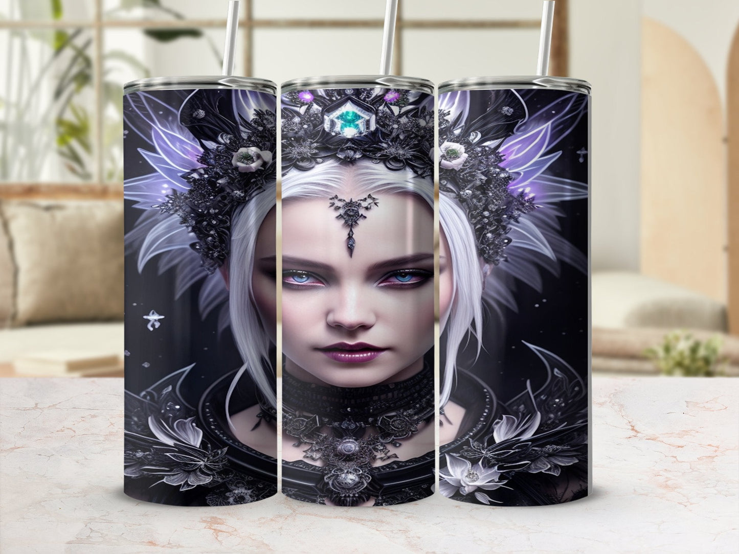 Dark Gothic fairy Woman with platimum hair skinny tumbler - Premium tumbler from MyDesigns - Just $26.95! Shop now at Lees Krazy Teez