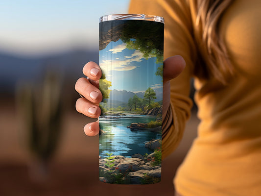 Solarpunk utopian mystic beautiful lake stunning exalted 20oz tumbler - Premium tumbler from MyDesigns - Just $29.95! Shop now at Lees Krazy Teez