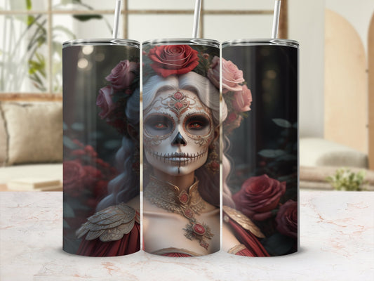 3d skull witch with roses 20oz skinny tumbler - Premium tumbler from MyDesigns - Just $29.95! Shop now at Lees Krazy Teez