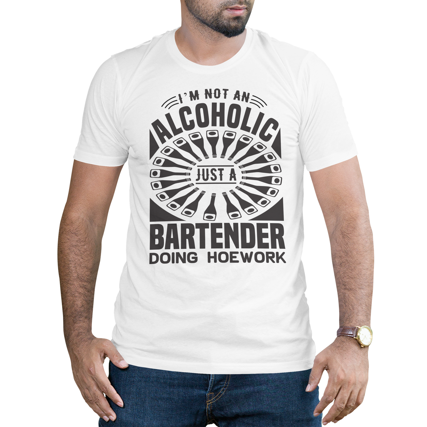 I'm not an alcoholic just a bartender doing hoework - Premium t-shirt from MyDesigns - Just $19.95! Shop now at Lees Krazy Teez