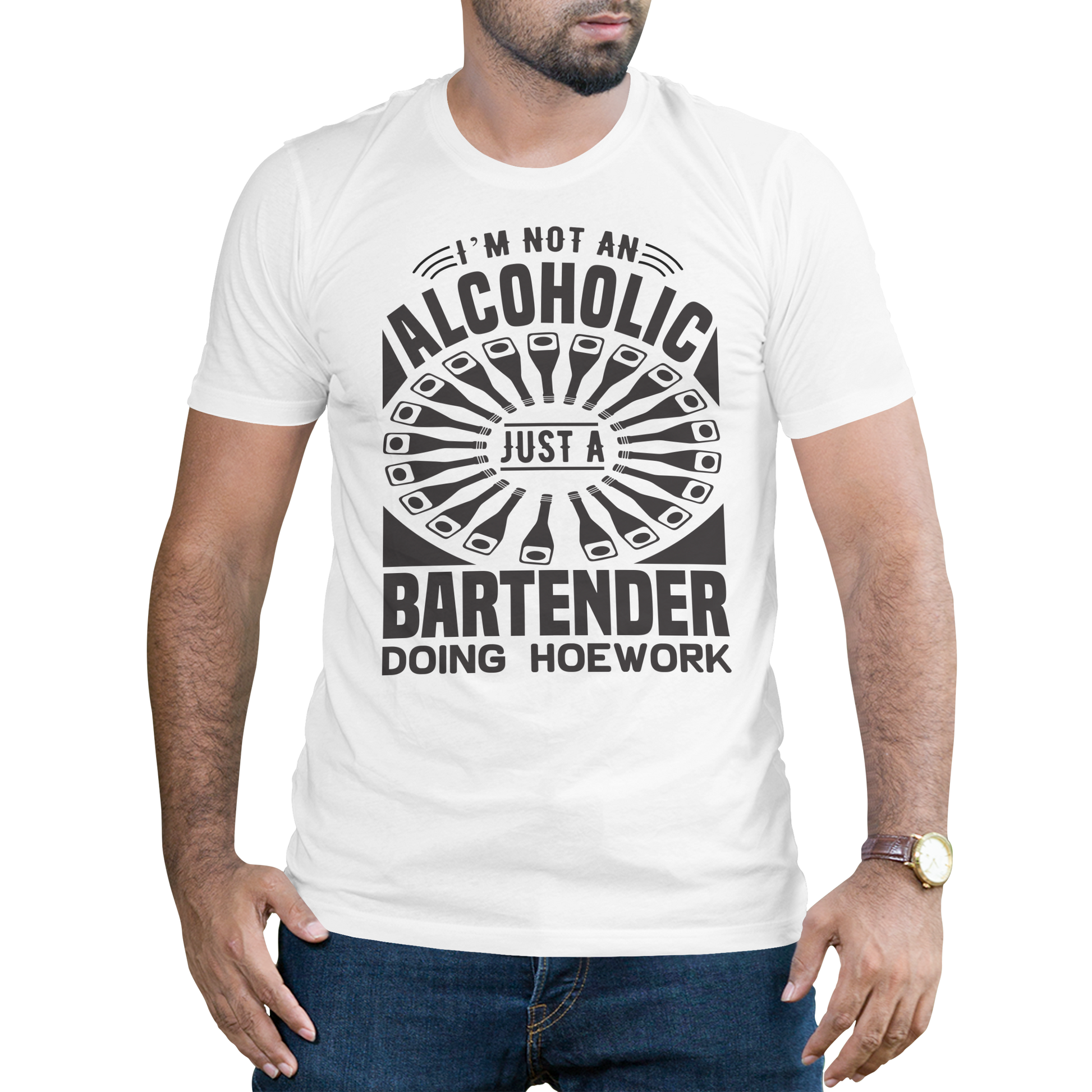I'm not an alcoholic just a bartender doing hoework - Premium t-shirt from MyDesigns - Just $19.95! Shop now at Lees Krazy Teez