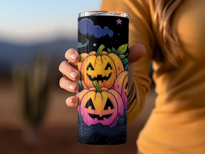 colorful pumpkin patch at night 20oz skinny tumbler - Premium tumbler from MyDesigns - Just $26.95! Shop now at Lees Krazy Teez