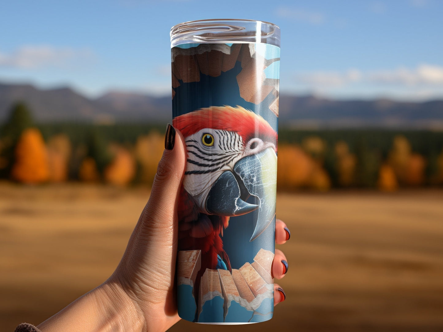 Macaw 3D Cracked Hole 20 Oz 20oz skinny tumbler - Premium tumbler from MyDesigns - Just $26.95! Shop now at Lees Krazy Teez