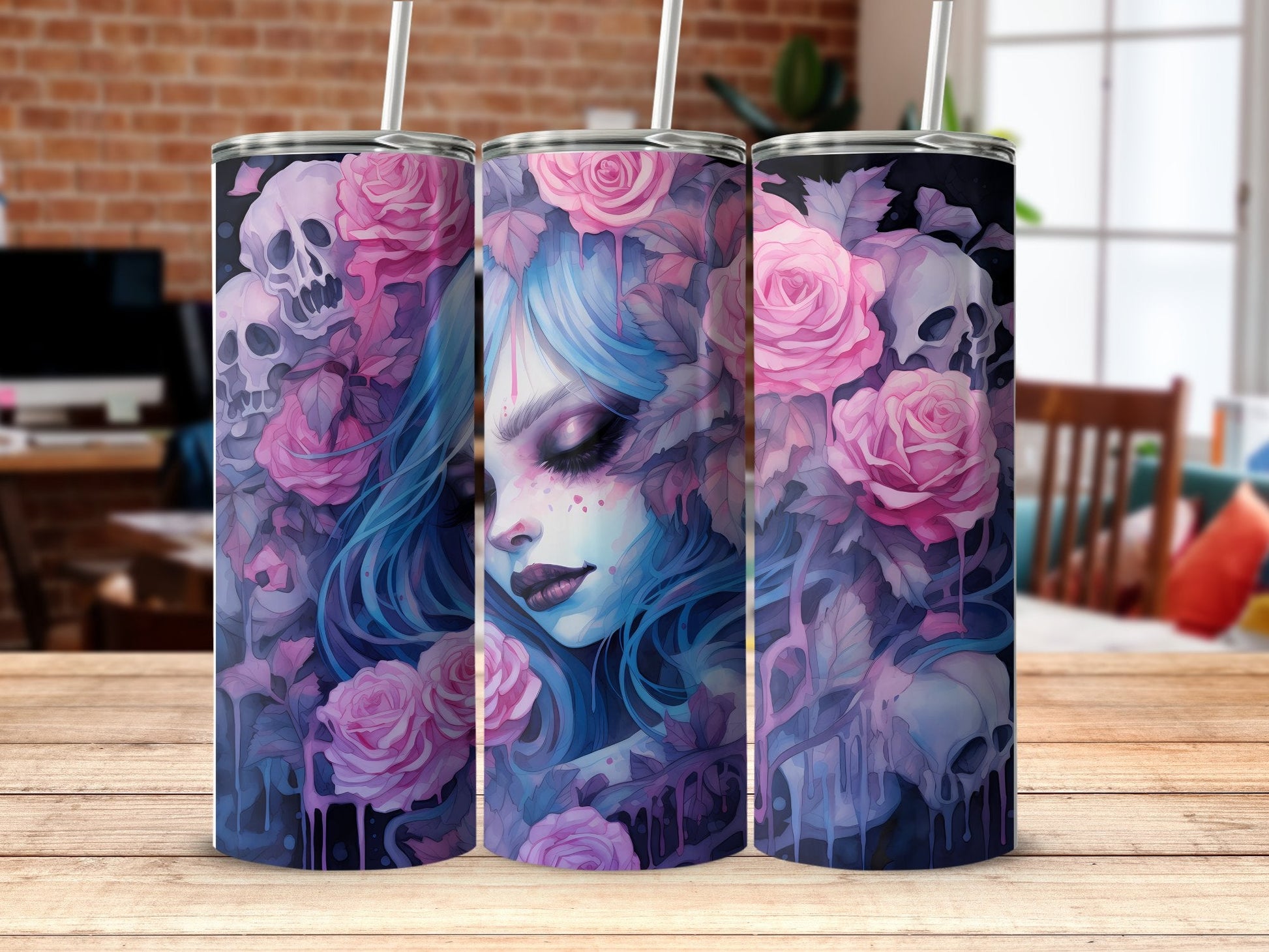 blue witch in pink roses 20oz skinny tumbler - Premium tumbler from MyDesigns - Just $29.95! Shop now at Lees Krazy Teez