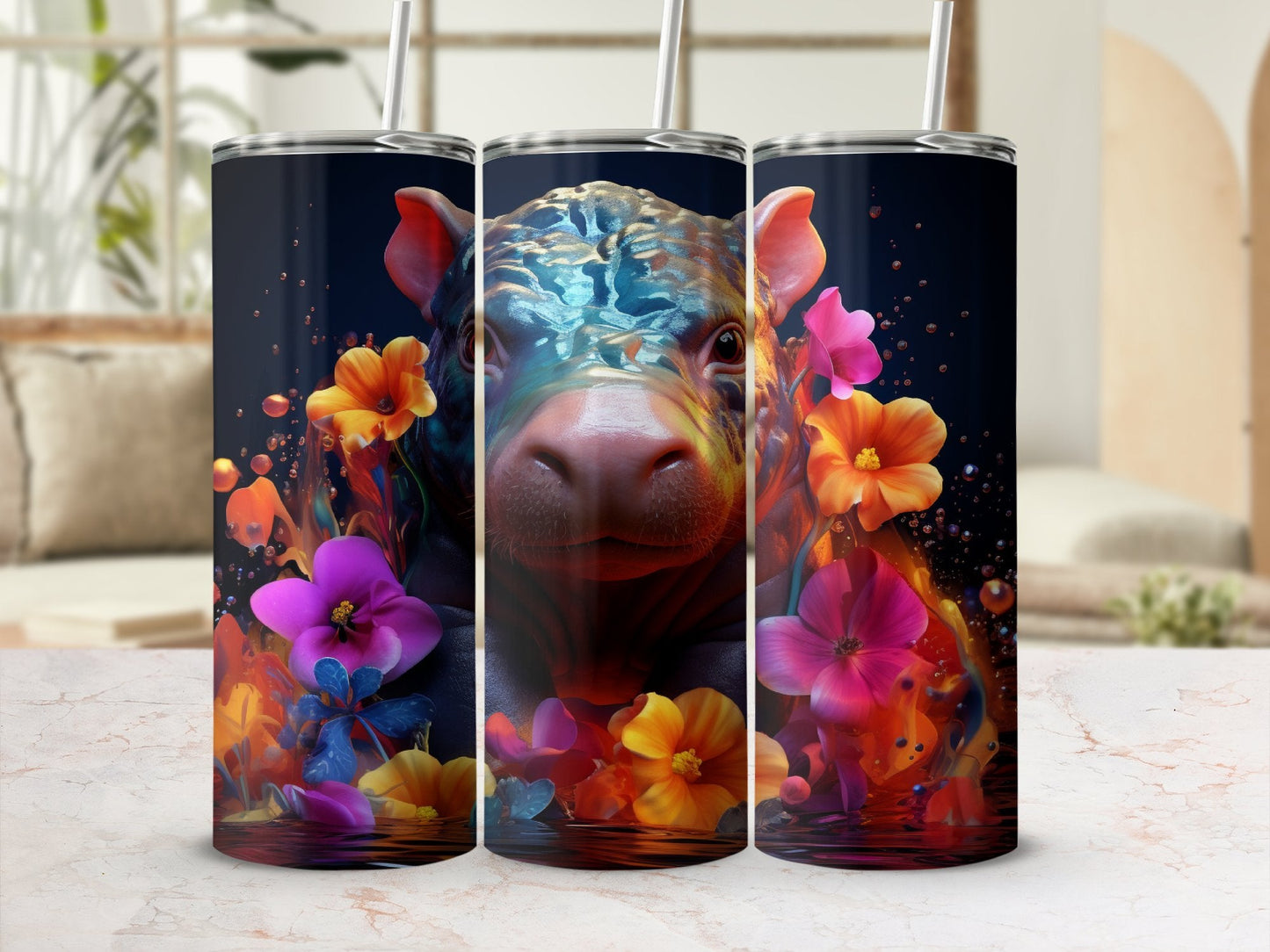 Neon Baby Hippo 20oz skinny tumbler - Premium tumbler from MyDesigns - Just $26.95! Shop now at Lees Krazy Teez
