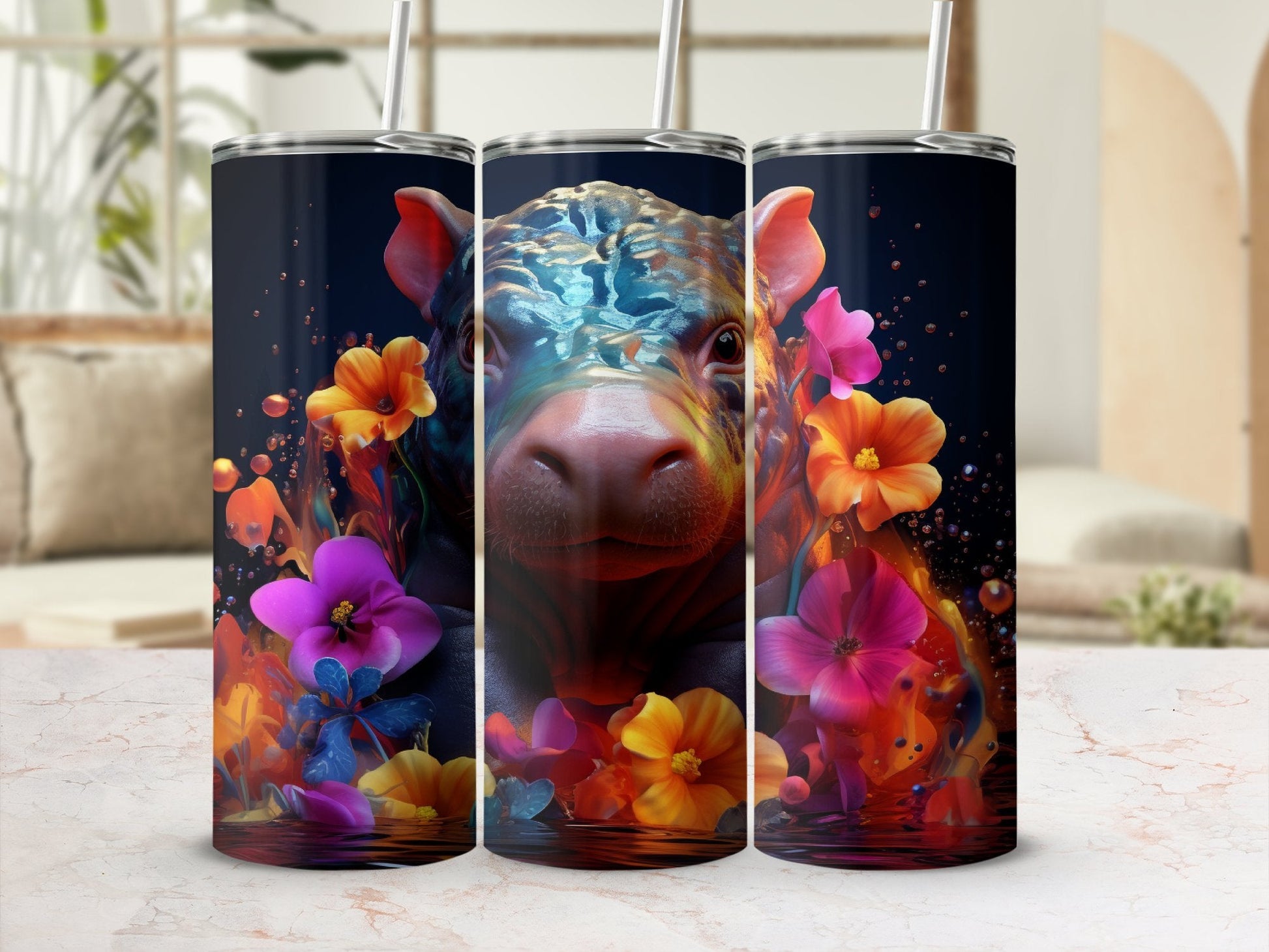 Neon Baby Hippo 20oz skinny tumbler - Premium tumbler from MyDesigns - Just $26.95! Shop now at Lees Krazy Teez