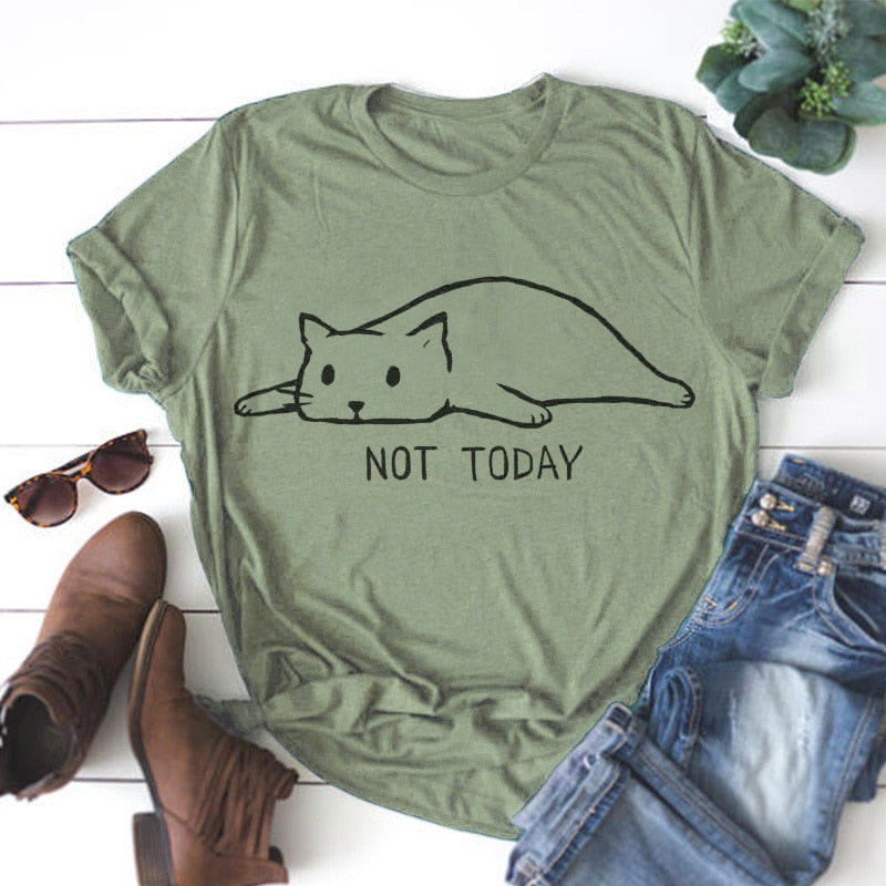 Not Today Shirt Cute Slack Cat Cartoon Printed Short Sleeve Cotton T tee - Premium t-shirt from eprolo - Just $19.95! Shop now at Lees Krazy Teez