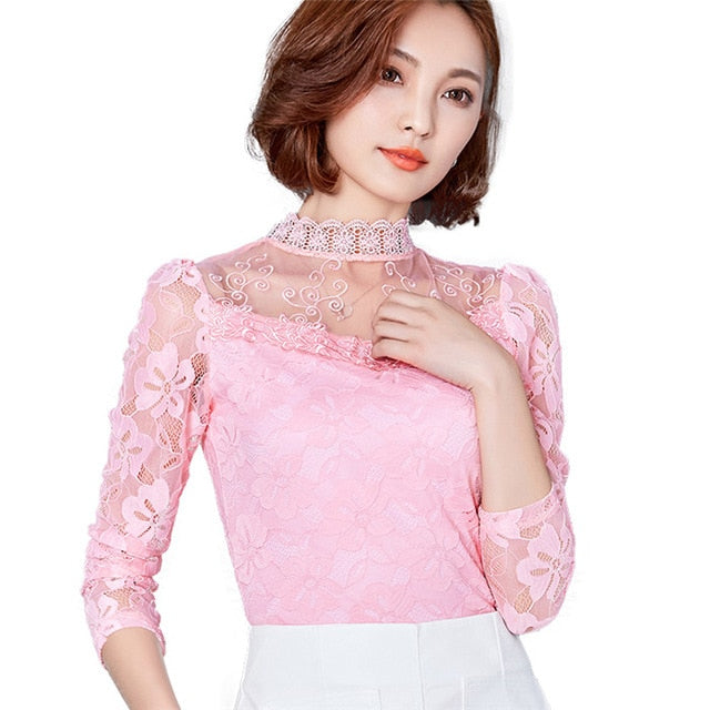 Chic Lace Long Sleeve Blouse: Stylish Spring and Autumn Women's Fashion Top - Premium t-shirt from eprolo - Just $24.95! Shop now at Lees Krazy Teez