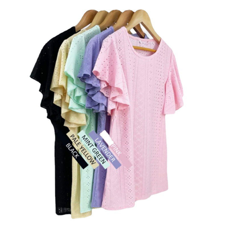 FeminCharm: Tunic T-Shirt for Women with Ruffle Sleeve Accents - Effortlessly Casual Elegance - Premium t-shirt from eprolo - Just $24.95! Shop now at Lees Krazy Teez